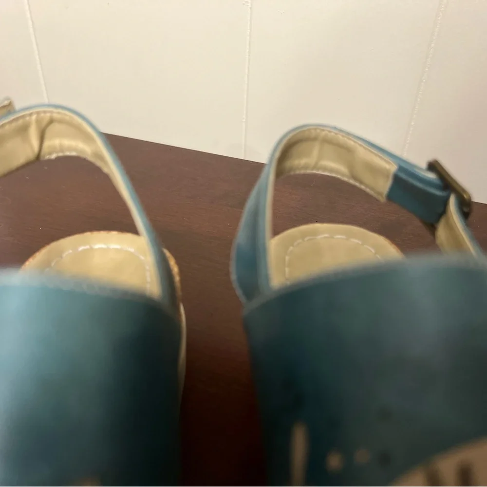 New DOGO Vegan Leather Wedge Sandals - Make Today So Awesome Design blue cream 9 - Picture 11 of 12